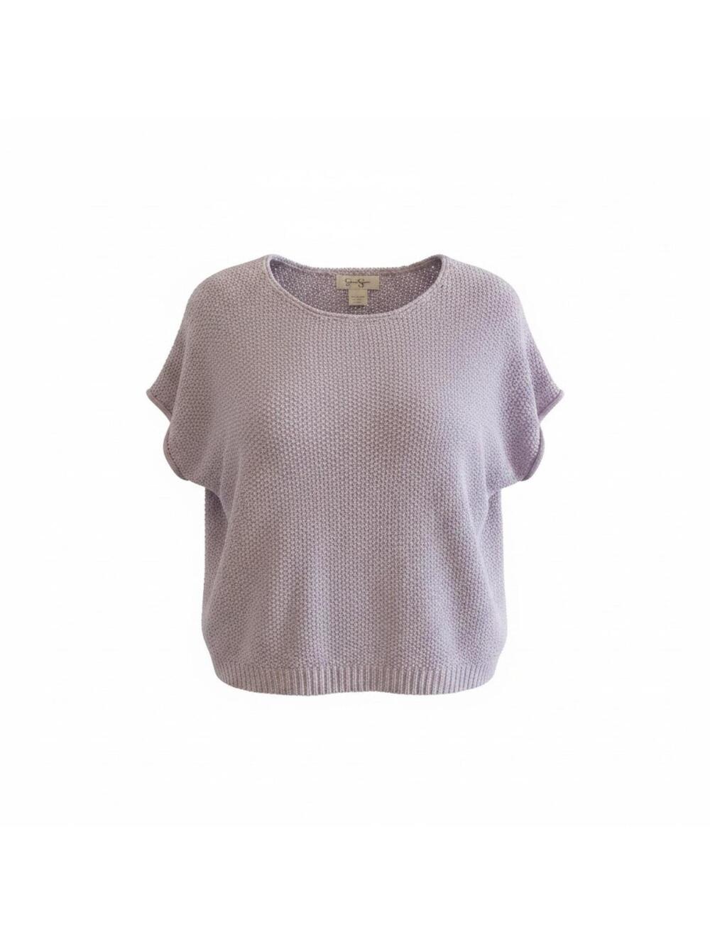 Short Sleeve Knit Sweater Top Lilac Sz L Pastel CottageCore